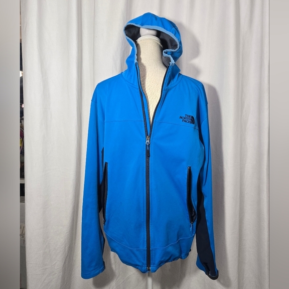 The North Face Mens LARGE Jacket Blue Windstopper Softshell Zip Up Hoodie - Picture 1 of 15